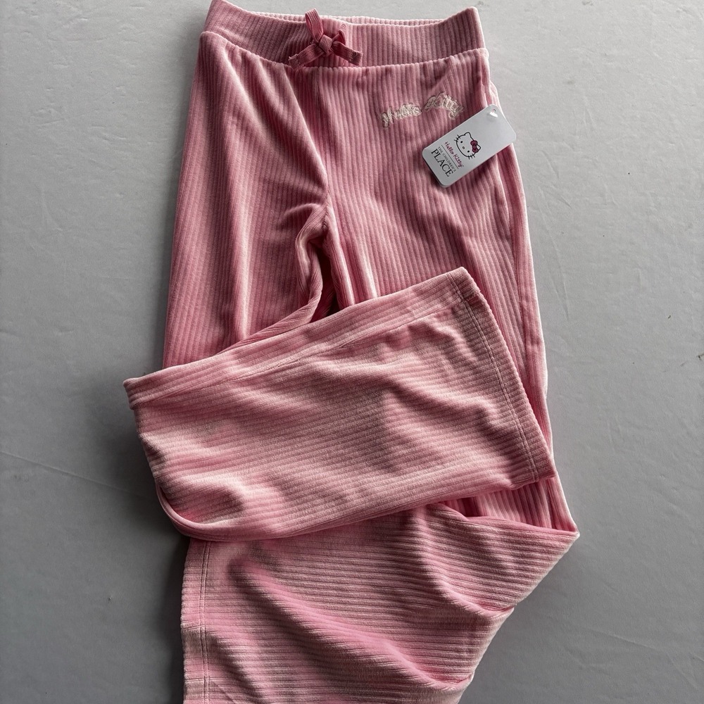 Hello Kitty x Children's Place Girls Pants M 7/8 Pink Velour Ribbed Lounge NWT